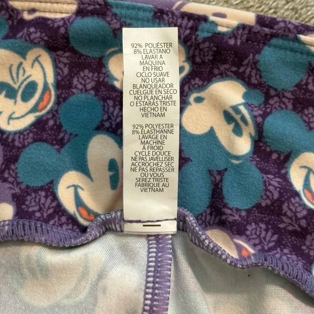 LuLaRoe Disney Mickey Mouse Leggings Purple Teal Floral OS One Size Womens - Picture 7 of 7